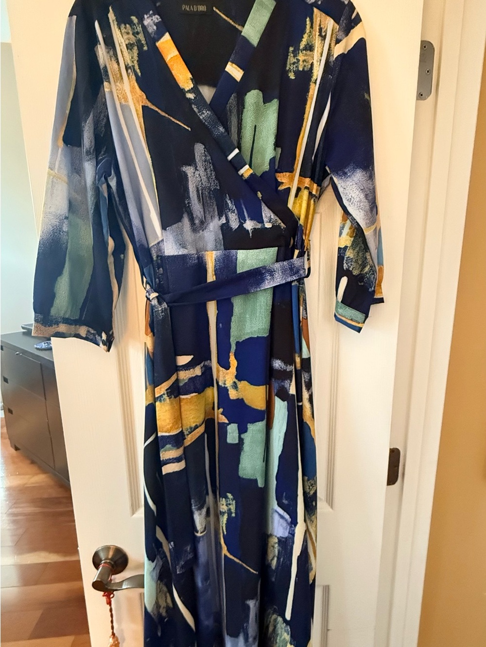 Paula D’oro Wrap Maxi Dress in Navy and Teal